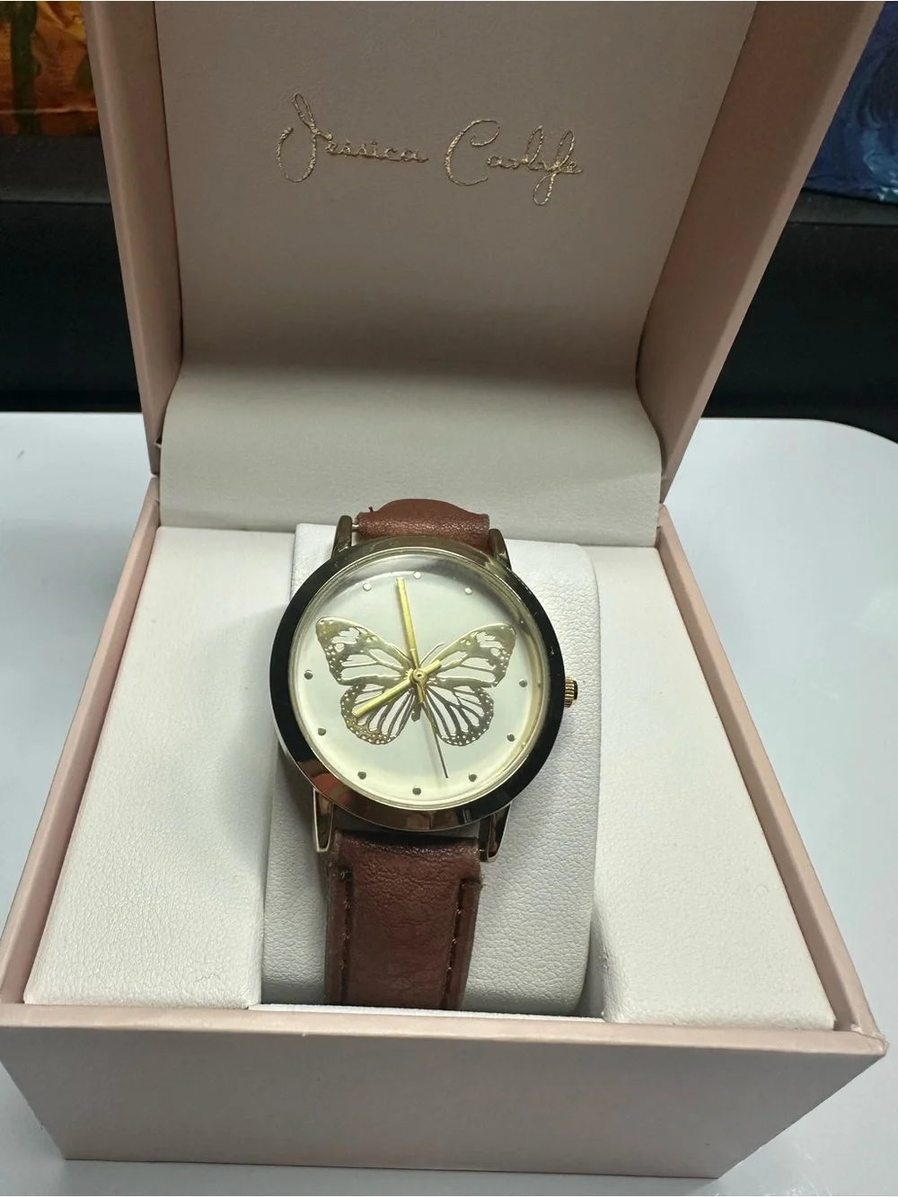 Brown Leather Butterfly Dial Women's Watch
